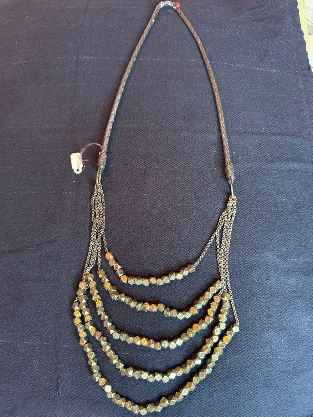Layered Pyrite-looking Bead Statement Necklace - Gold-Tone